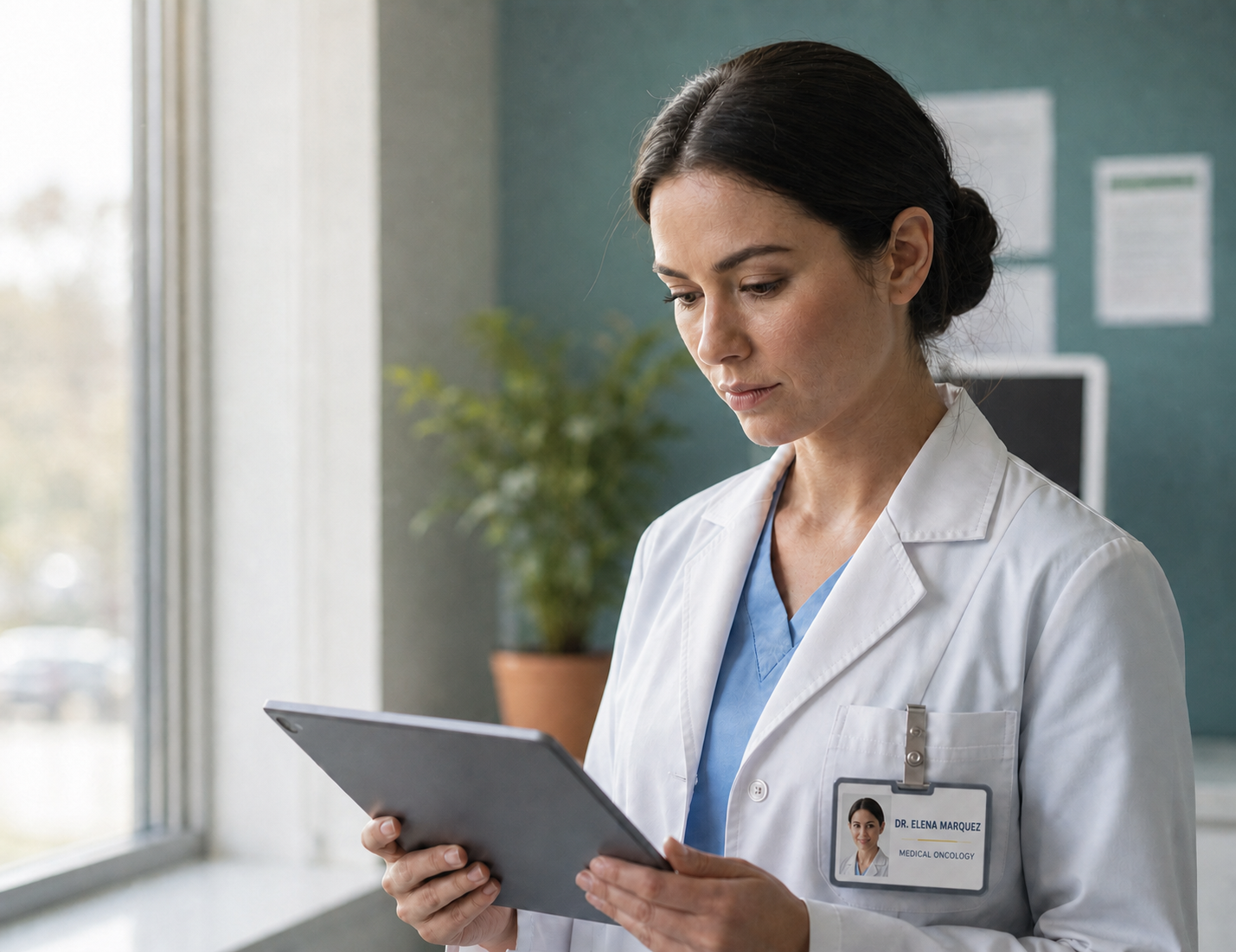 Oncologist reviewing a patient care plan