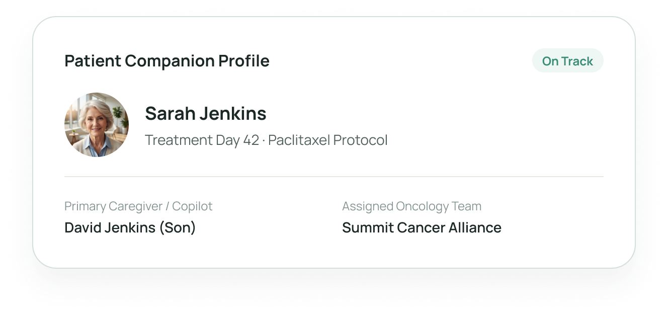 Cancer Copilot caregiver status card