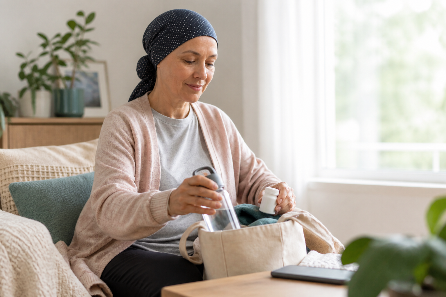 Patient preparing medications at home