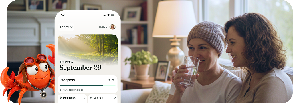 Patient organizing medications and daily care supplies at home