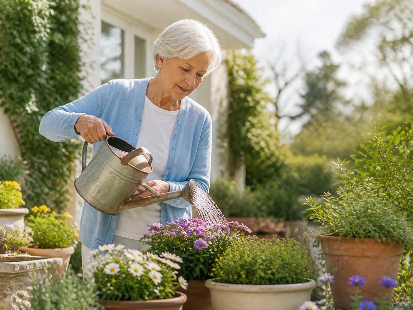 Patient tending flowers in a garden