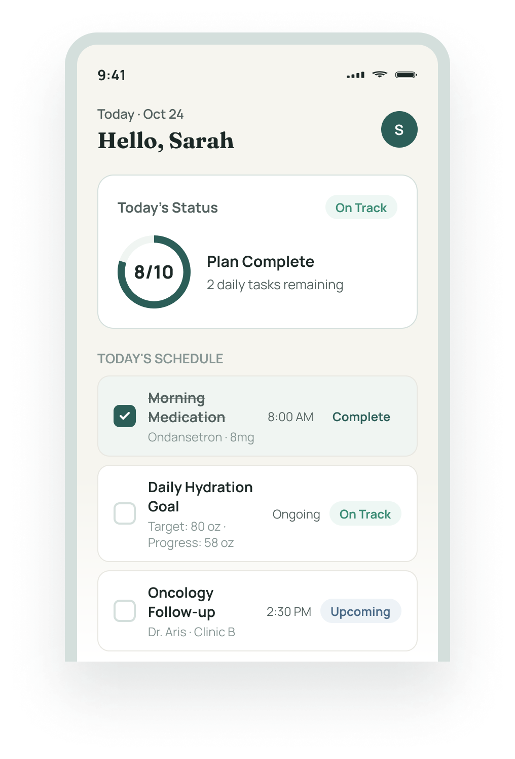 Cancer Copilot daily dashboard interface